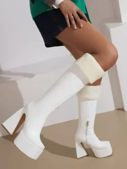 Bottes Mi-mollet Femme à Talons Hauts avec Bout Pointu en Cuir Synthétique Unicolore