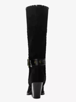 Bottes mi-mollet noires en daim à bout pointu et boucle à talon épais