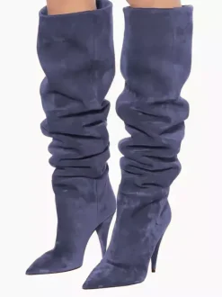 Bottes mi-mollet pour femmes avec tige en micro-suède et bout carré à talon chaton