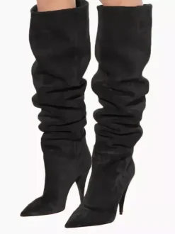 Bottes mi-mollet pour femmes avec tige en micro-suède et bout carré à talon chaton