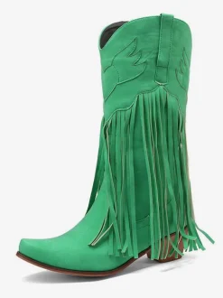 Bottes mi-mollet pour femmes  bottes en cuir PU à bout pointu à talons épais