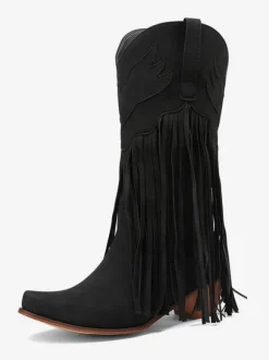Bottes mi-mollet pour femmes  bottes en cuir PU à bout pointu à talons épais