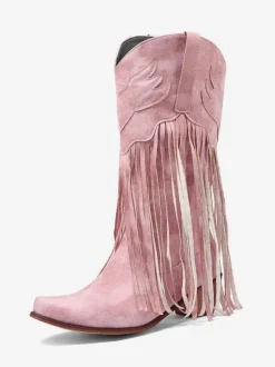 Bottes mi-mollet pour femmes  bottes en cuir PU à bout pointu à talons épais