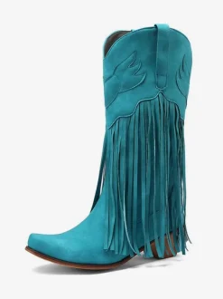 Bottes mi-mollet pour femmes  bottes en cuir PU à bout pointu à talons épais