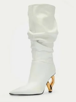 Bottes mi-mollet pour femmes  bottes souples argentées à bout pointu et à talon de forme spéciale