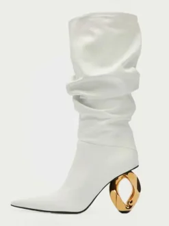 Bottes mi-mollet pour femmes  bottes souples argentées à bout pointu et à talon de forme spéciale
