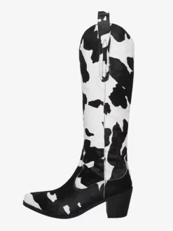 Bottes mi-mollet pour femmes en crin de cheval bottes à bout pointu et talon chiot