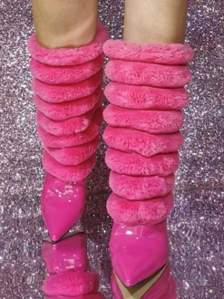Bottes mi-mollet à talon aiguille et bout pointu en PU verni pour femmes