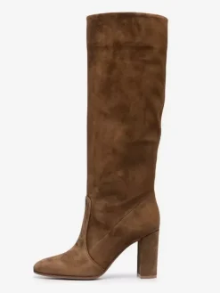 Bottes mi-mollet à talon épais et bout rond en micro-suède noir pour femmes