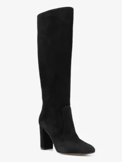 Bottes mi-mollet à talon épais et bout rond en micro-suède noir pour femmes