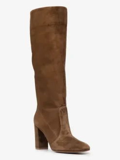 Bottes mi-mollet à talon épais et bout rond en micro-suède noir pour femmes
