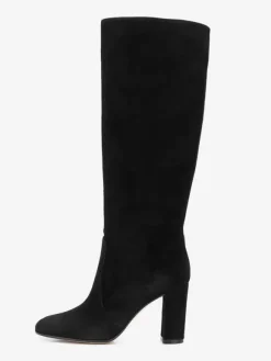 Bottes mi-mollet à talon épais et bout rond en micro-suède noir pour femmes