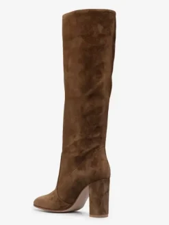 Bottes mi-mollet à talon épais et bout rond en micro-suède noir pour femmes
