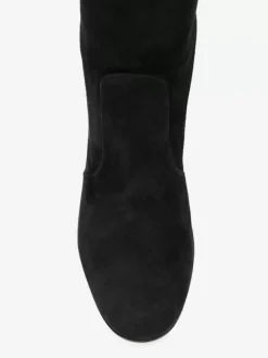 Bottes mi-mollet à talon épais et bout rond en micro-suède noir pour femmes