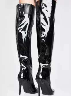 Bottes noires au-dessus du genou Bottes sexy au-dessus du genou à bout pointu en cuir PU