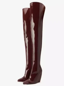 Bottes noires au-dessus du genou bottes à bout pointu et talon compensé cuissardes hautes