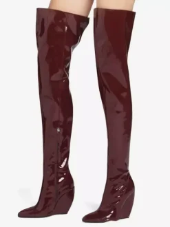 Bottes noires au-dessus du genou bottes à bout pointu et talon compensé cuissardes hautes