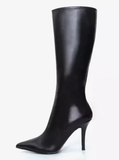 Bottes noires au genou pour femmes bottes à talons hauts à bout pointu et fermeture éclair