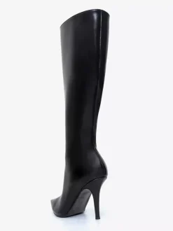 Bottes noires au genou pour femmes bottes à talons hauts à bout pointu et fermeture éclair