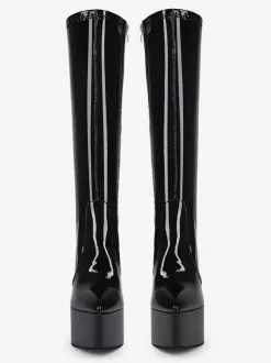 Bottes noires hautes au genou pour femmes bottes à plateforme et à talons épais pour drag queen