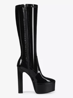 Bottes noires hautes au genou pour femmes bottes à plateforme et à talons épais pour drag queen