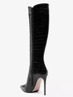 Bottes noires hautes au genou motif pierre bout pointu bottes à talons hauts