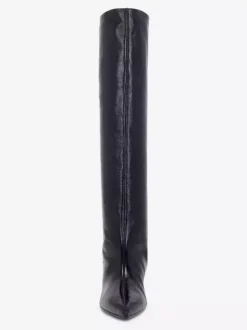 Bottes noires hautes au genou pour femmes bottes à bout pointu et talon épais longueur genou