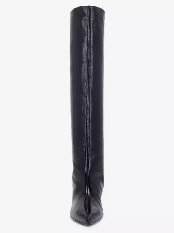 Bottes noires hautes au genou pour femmes bottes à bout pointu et talon épais longueur genou