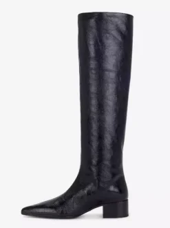 Bottes noires hautes au genou pour femmes bottes à bout pointu et talon épais longueur genou