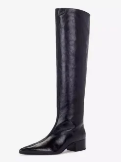 Bottes noires hautes au genou pour femmes bottes à bout pointu et talon épais longueur genou