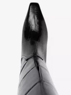 Bottes noires hautes à motif pierre bout carré et talon épais