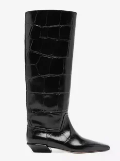 Bottes noires hautes à motif pierre bout carré et talon épais