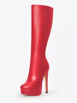 Bottes noires à plateforme et talons hauts à bout rond
