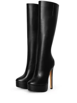 Bottes noires à plateforme et talons hauts à bout rond