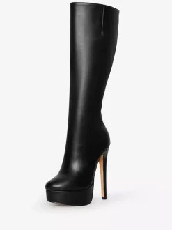 Bottes noires à plateforme et talons hauts à bout rond