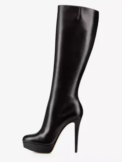Bottes noires à plateforme et talons hauts à bout rond
