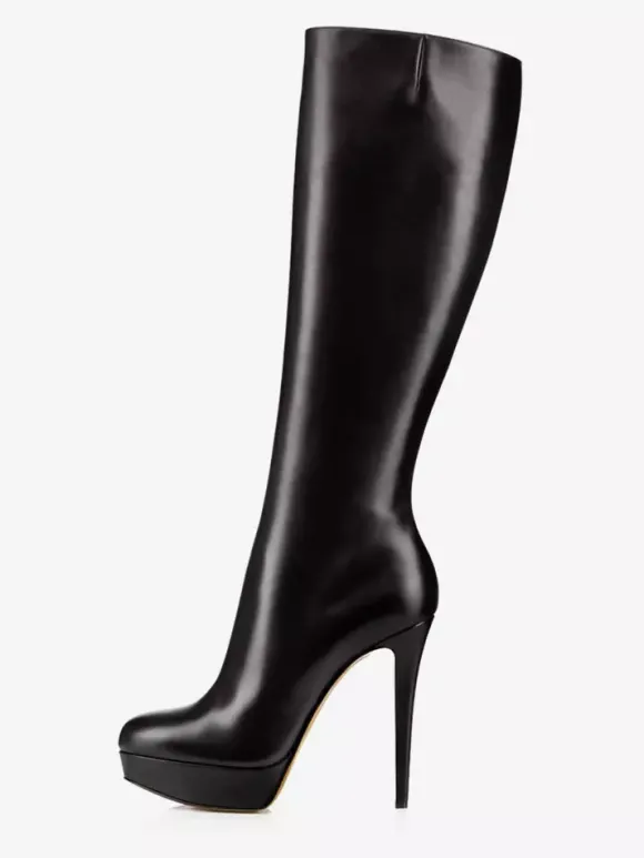 Bottes noires à plateforme et talons hauts à bout rond