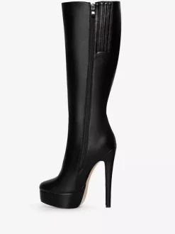 Bottes noires à plateforme et talons hauts à bout rond