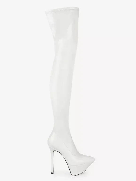 Bottes noires sexy à plateforme bout pointu et talons hauts montantes