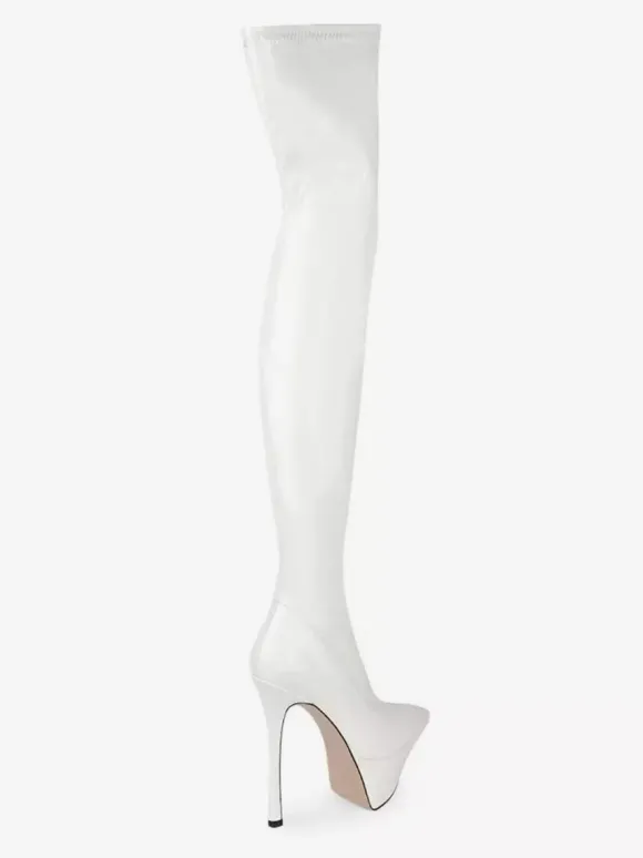 Bottes noires sexy à plateforme bout pointu et talons hauts montantes