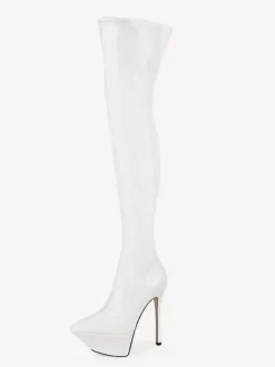 Bottes noires sexy à plateforme bout pointu et talons hauts montantes