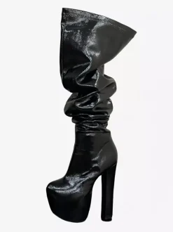 Bottes noires sexy pour femmes plateforme bout rond talon haut cuissardes