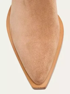 Bottes plates en daim pour femmes bottes hautes à bout pointu