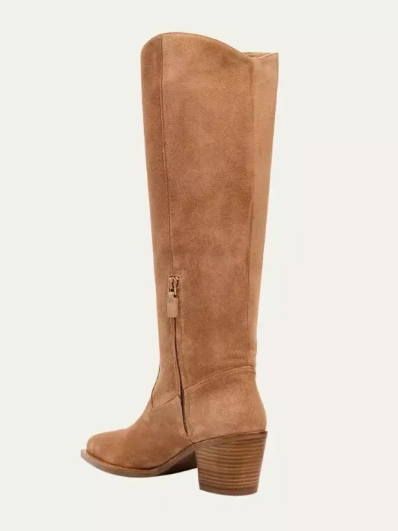 Bottes plates en daim pour femmes bottes hautes à bout pointu