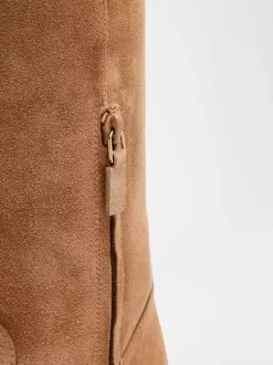 Bottes plates en daim pour femmes bottes hautes à bout pointu