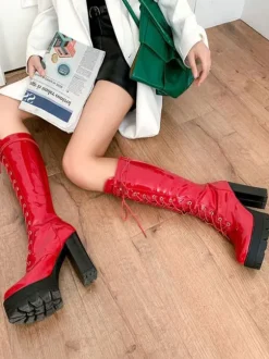 Bottes pour femmes Bottes mi-mollet blanches à bout rond 4 5 