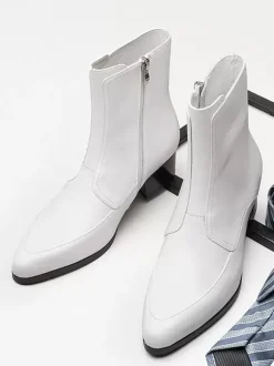 Bottes pour hommes à enfiler bout pointu fermeture éclair talon moyen bottines