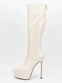 Bottes sexy argentées à plateforme bout pointu talon aiguille bottes mi-mollet pour femmes
