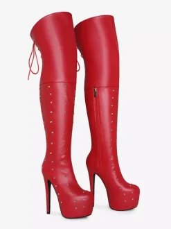 Bottes sexy pour femmes à plateforme bout ouvert talons hauts perlés bottes au-dessus du genou