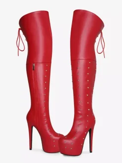 Bottes sexy pour femmes à plateforme bout ouvert talons hauts perlés bottes au-dessus du genou
